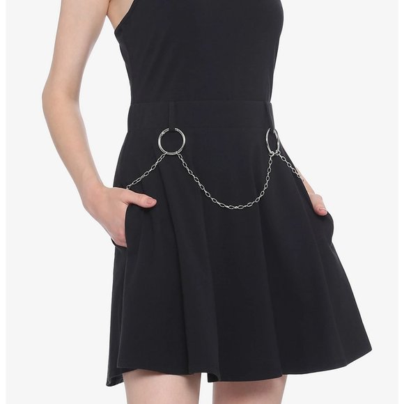 Hot Topic Chain Belt Strappy Skater Dress Black Medium - Picture 6 of 11